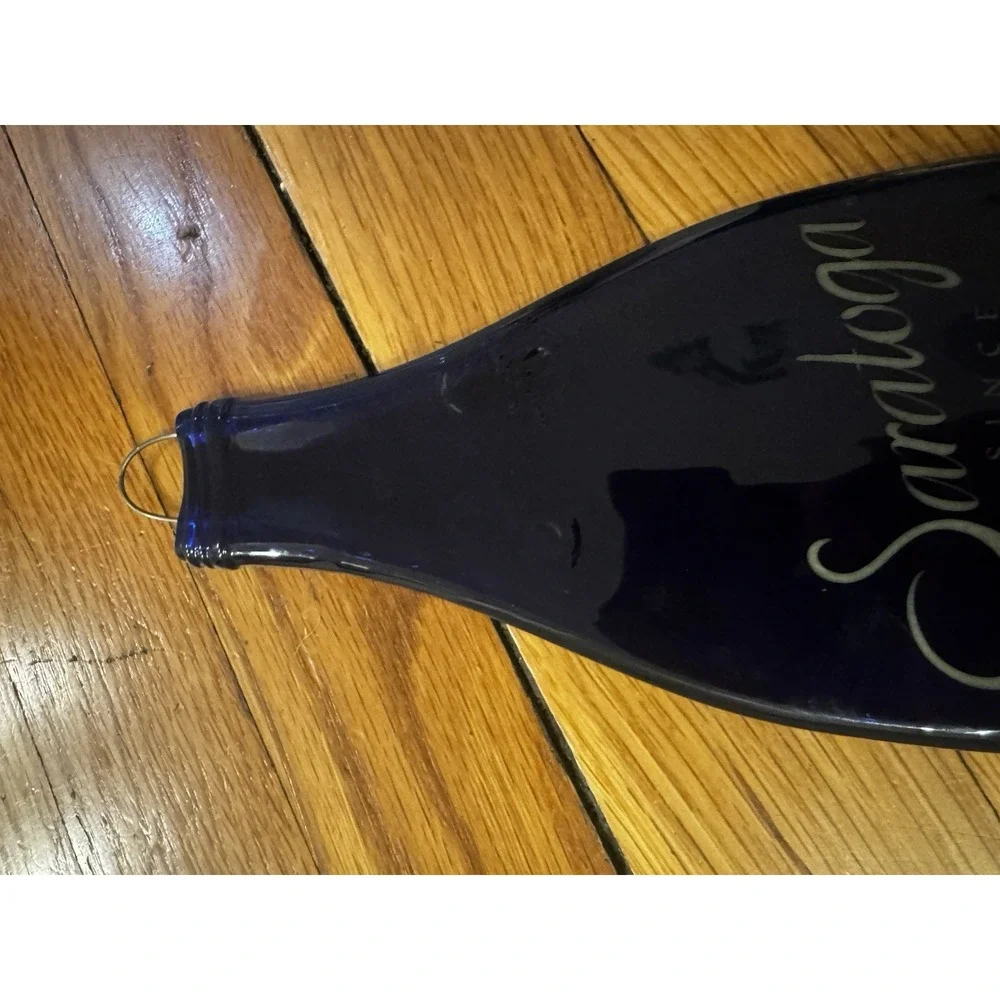 Vintage‎ Saratoga Flattened Blue water Bottle Wall Hanging Hook Upcycled Art